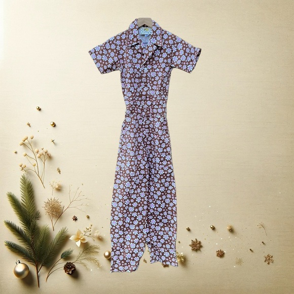 Big Bud Press Brown Lazy Daisy Short Sleeve Jumpsuit Size XXS
